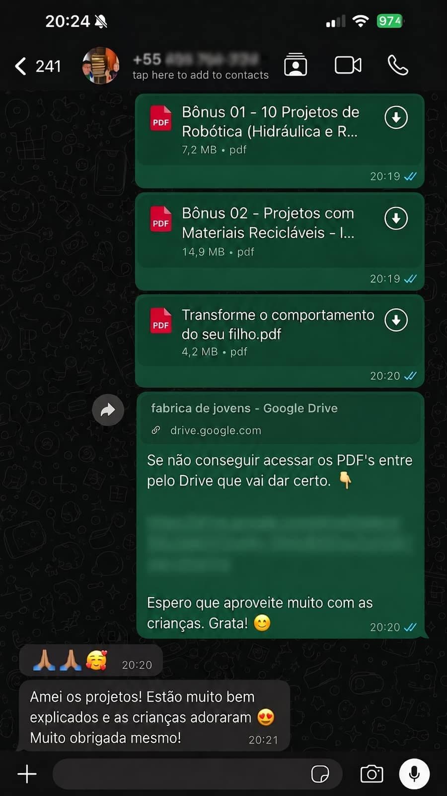 Depoimento real de família no WhatsApp