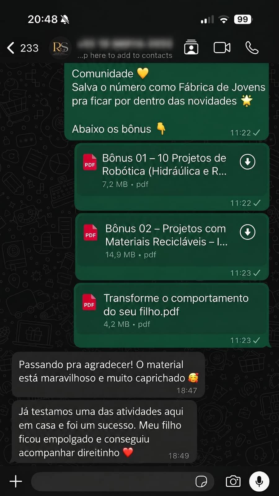 Depoimento real de família no WhatsApp
