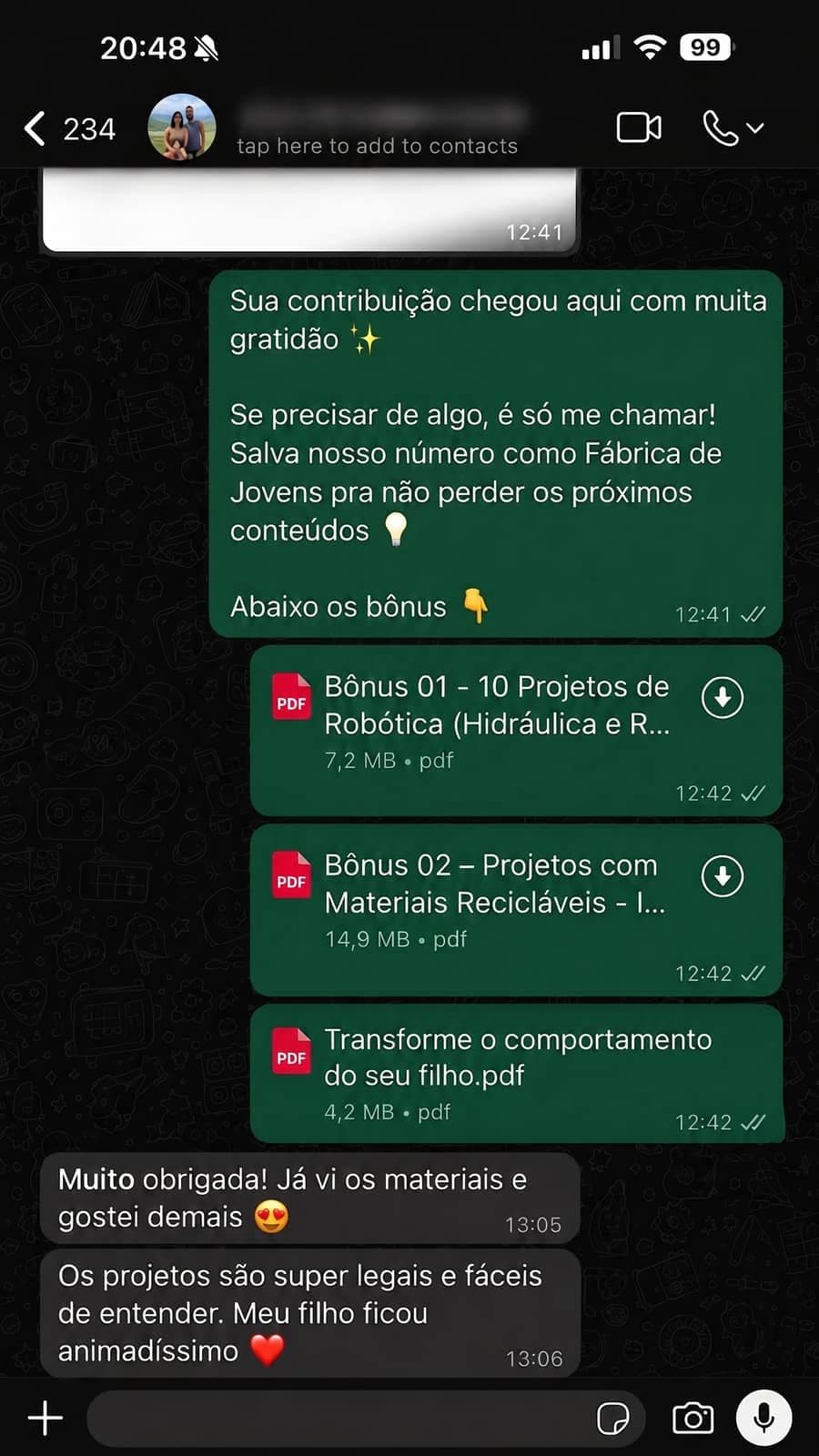 Depoimento real de família no WhatsApp