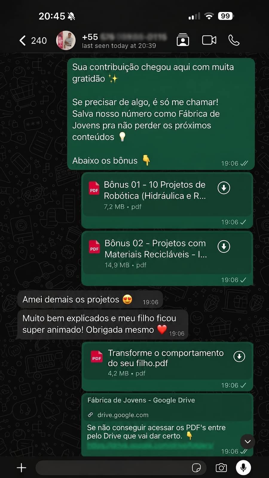 Depoimento real de família no WhatsApp